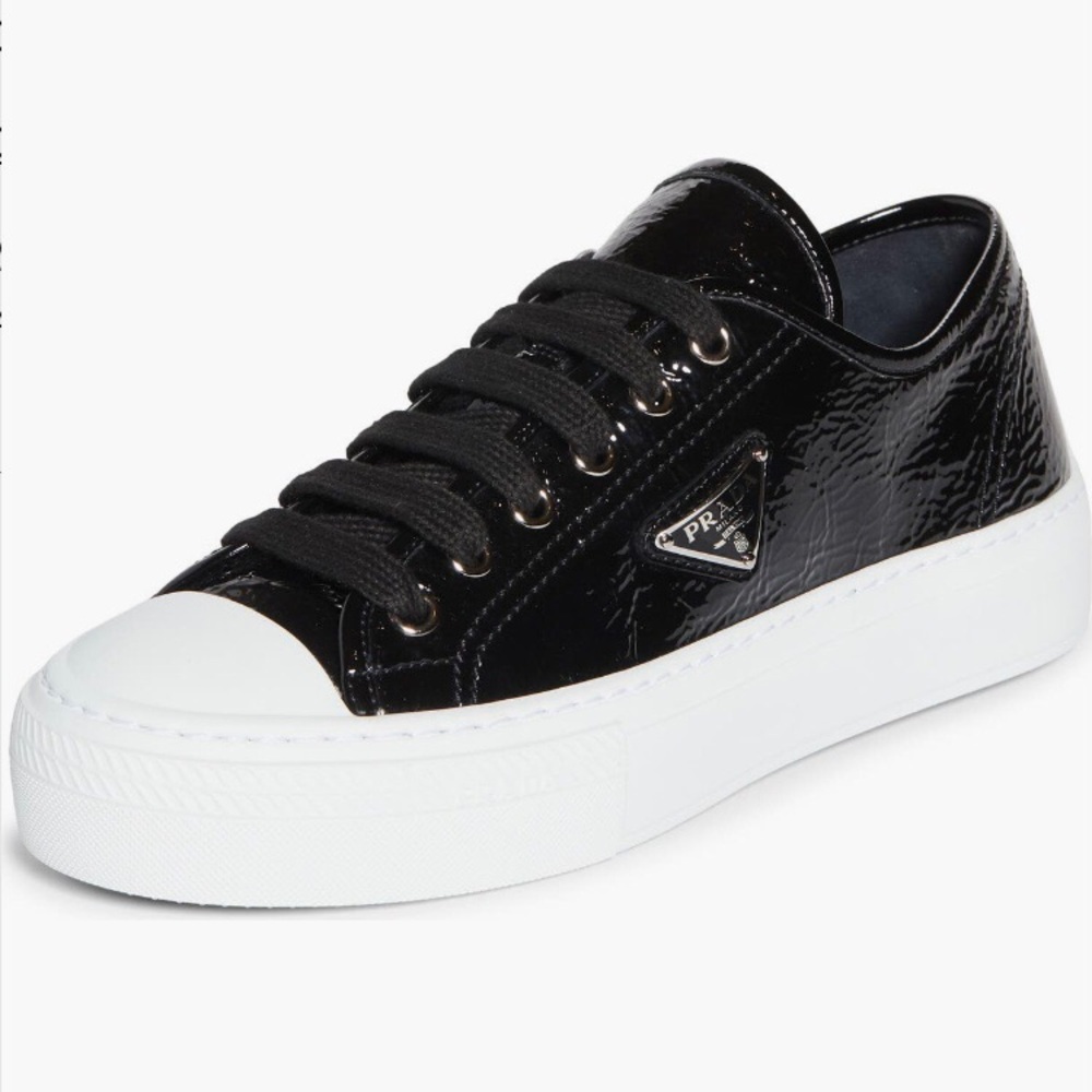 NIB $1070 Prada Naplak Nero/Black Patent Leather Sneakers in size 35 EU / 5 US! - Picture 2 of 6